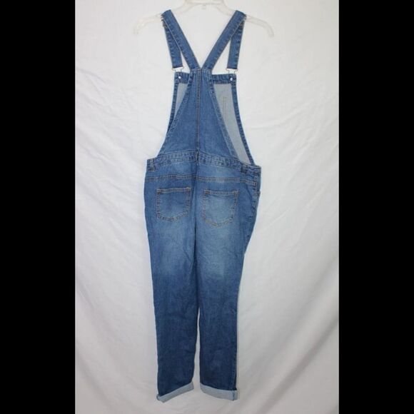 LOVE TREE DENIM DISTRESSED BIB OVERALLS SIZE MEDIUM BLUE - Picture 2 of 8